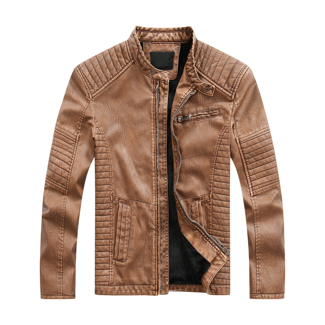 Herren stylische Bikerjacke aus Kunstleder mit detailreichen Steppnähten Echoarchiv