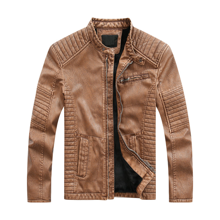 Herren stylische Bikerjacke aus Kunstleder mit detailreichen Steppnähten Echoarchiv