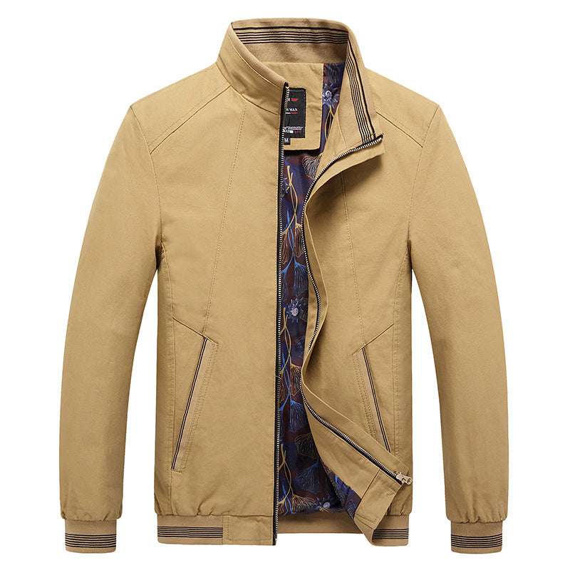 Herren Leichte Harrington-Jacke mit Stehkragen, verdecktem Reißverschluss, gestreiften Rippbündchen & gemustertem Innenfutter Echoarchiv