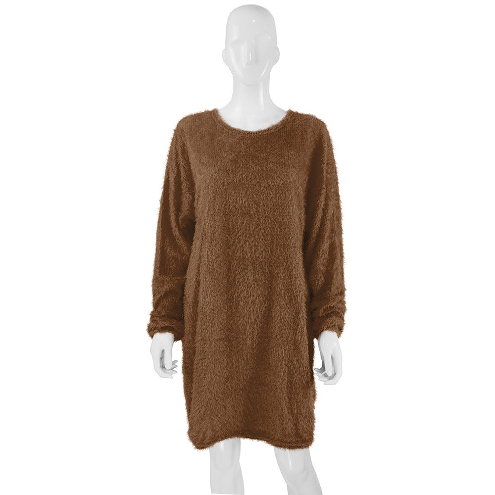 Damen Kuscheliges Oversize Plüsch-Kleid mit Rundhalsausschnitt Echoarchiv