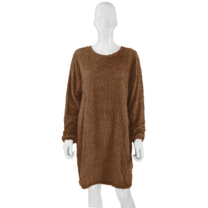 Damen Kuscheliges Oversize Plüsch-Kleid mit Rundhalsausschnitt Echoarchiv