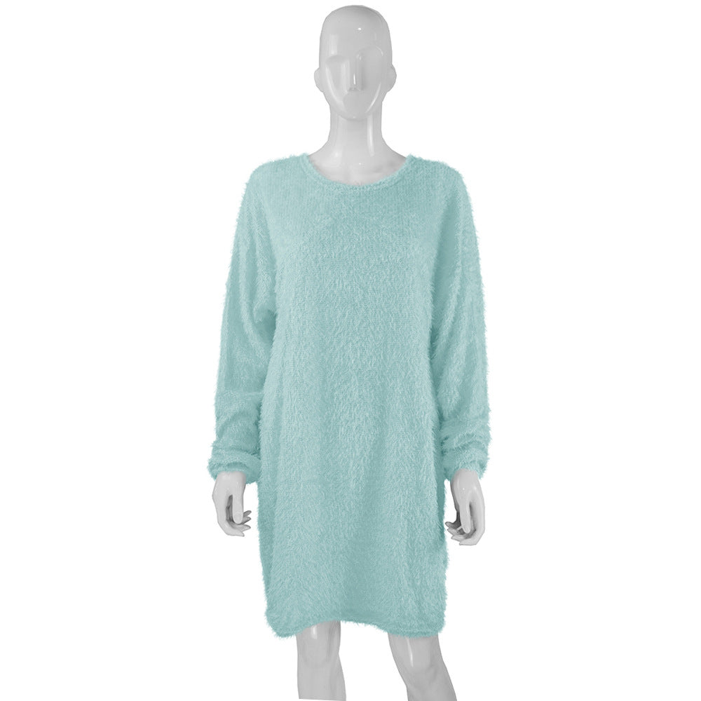 Damen Kuscheliges Oversize Plüsch-Kleid mit Rundhalsausschnitt Echoarchiv