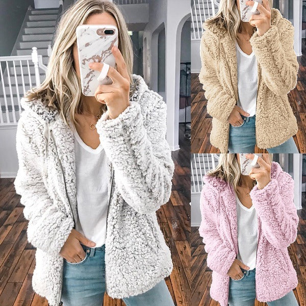 Damen nan kuschelige Teddy-Fleece Übergangsjacke mit Kapuze und Reißverschluss Echo Archiv