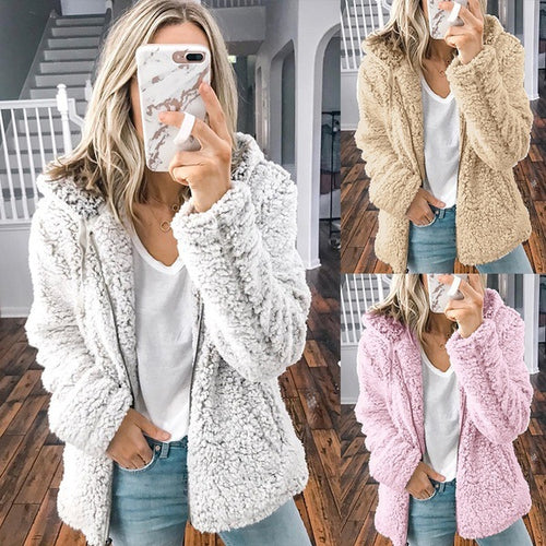 Damen nan kuschelige Teddy-Fleece Übergangsjacke mit Kapuze und Reißverschluss Echo Archiv
