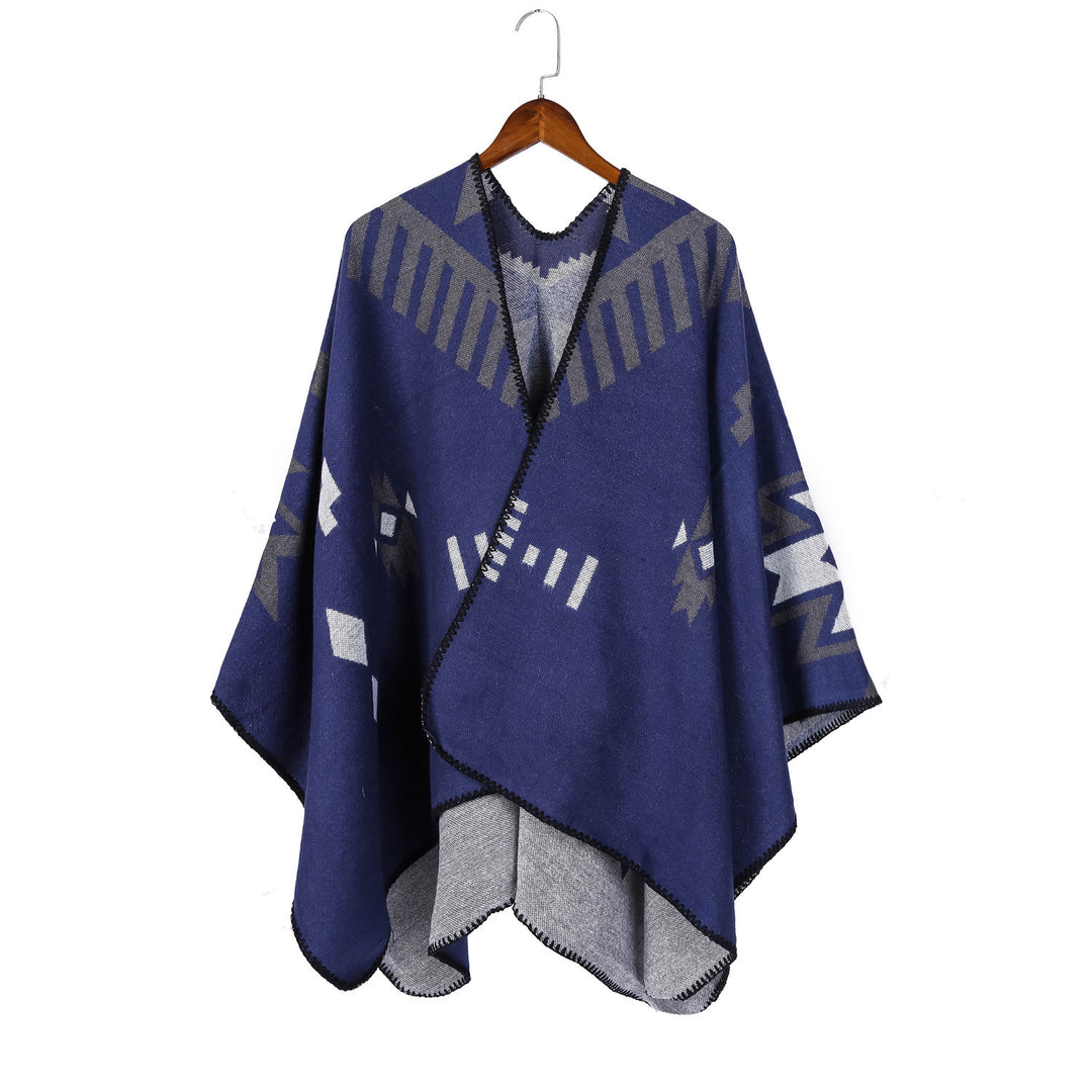 Damen Jacquard-Ruana-Umhang mit geometrischem Muster und Wendefinish Echo Archiv