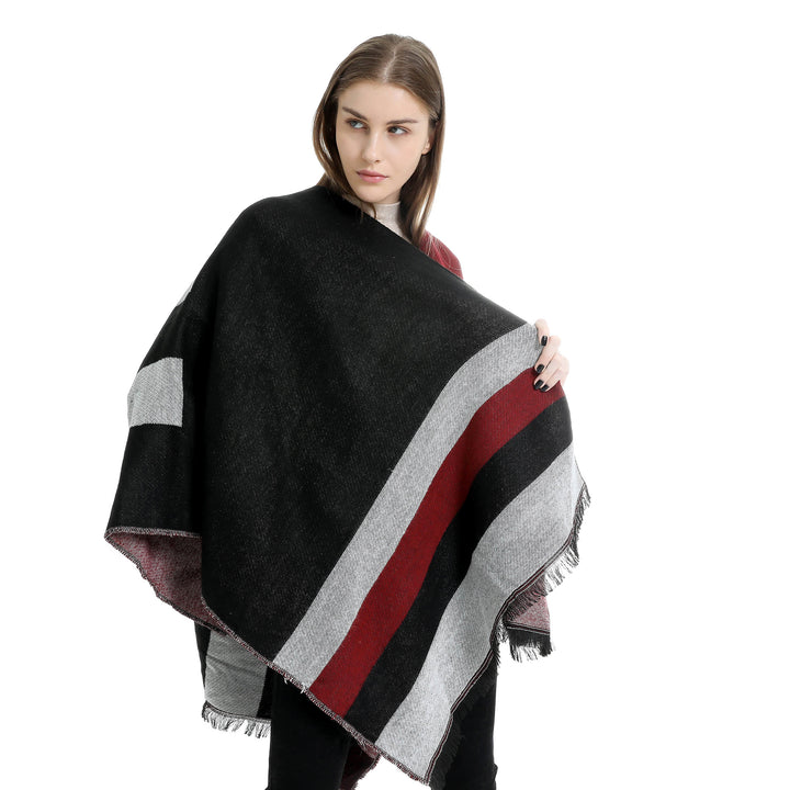 Damen Oversize-Wickelruana im Diagonalstreifen mit Fransenrand Echo Archiv