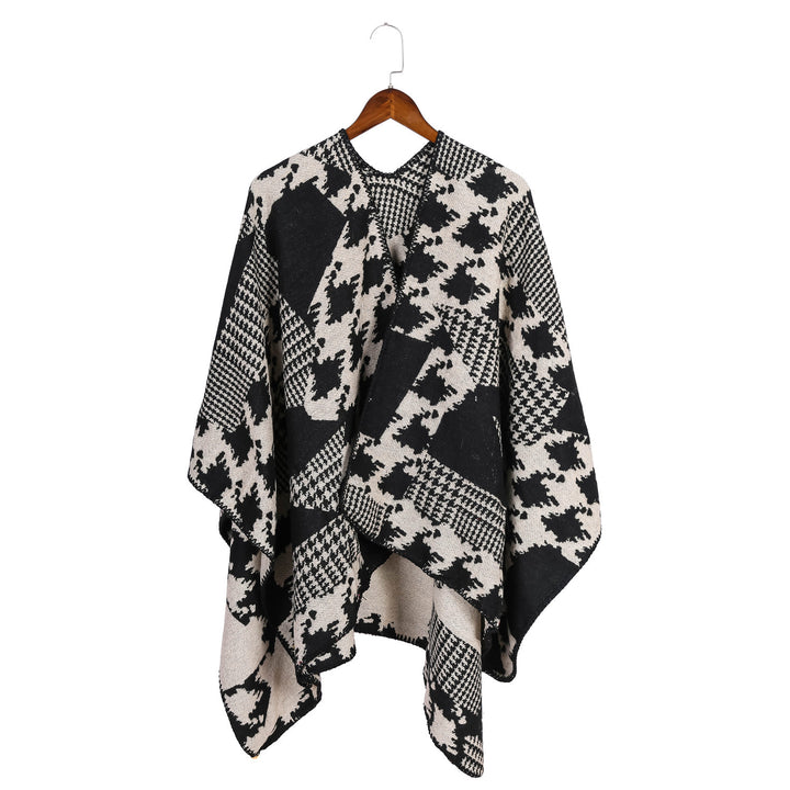 Damen Cape‑Poncho im Ruana‑Schnitt mit dekorativer Kettelkante und zweifarbiger Jacquardstruktur – Montévia