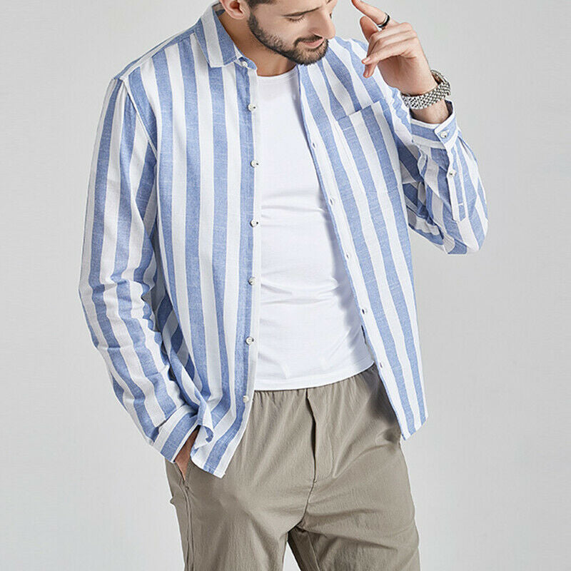Herren gestreifte Hemdjacke aus leichtem Baumwollstoff Echoarchiv