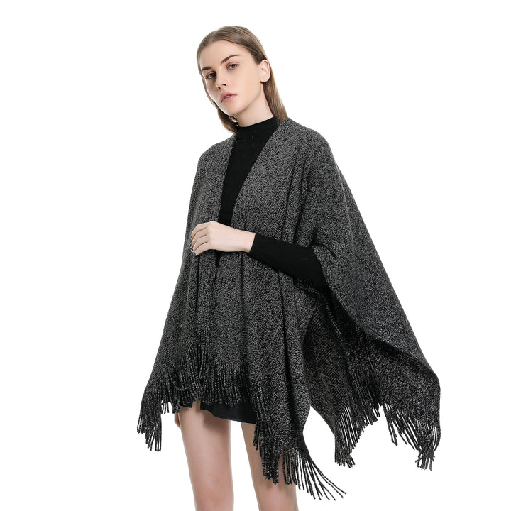 Damen Oversize-Strickruana mit Glitzerfaden und Fransen Echo Archiv