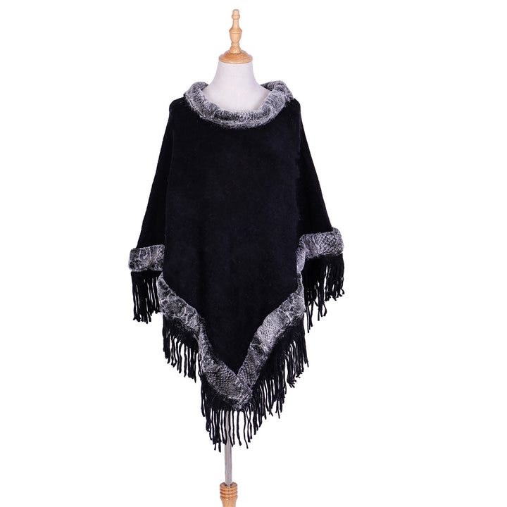 Damen Eleganter Wollmix‑Poncho mit Kunstfellbesatz und Fransensaum Echo Archiv