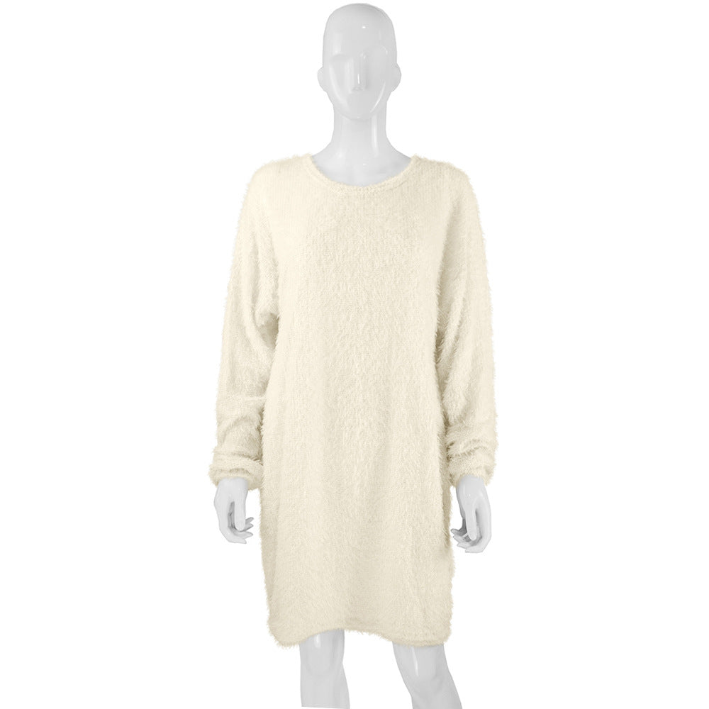 Damen Kuscheliges Oversize Plüsch-Kleid mit Rundhalsausschnitt Echoarchiv