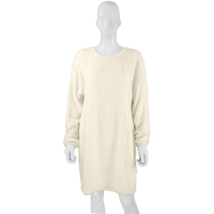 Damen Kuscheliges Oversize Plüsch-Kleid mit Rundhalsausschnitt Echoarchiv
