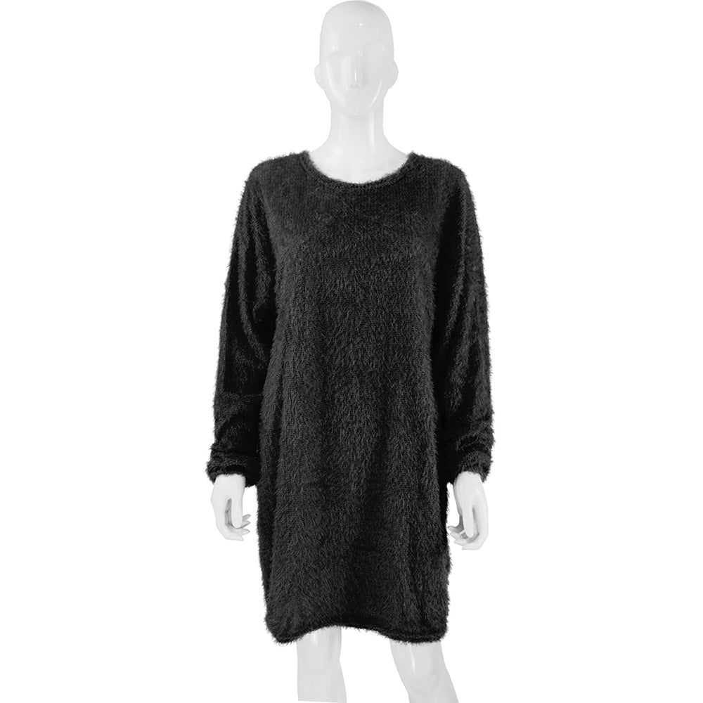 Damen Kuscheliges Oversize Plüsch-Kleid mit Rundhalsausschnitt Echoarchiv