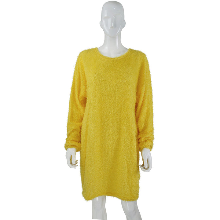 Damen Kuscheliges Oversize Plüsch-Kleid mit Rundhalsausschnitt Echoarchiv