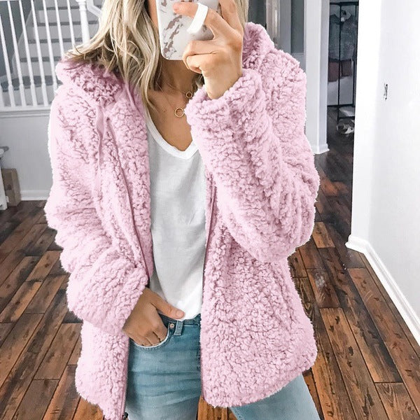 Damen nan kuschelige Teddy-Fleece Übergangsjacke mit Kapuze und Reißverschluss Echo Archiv