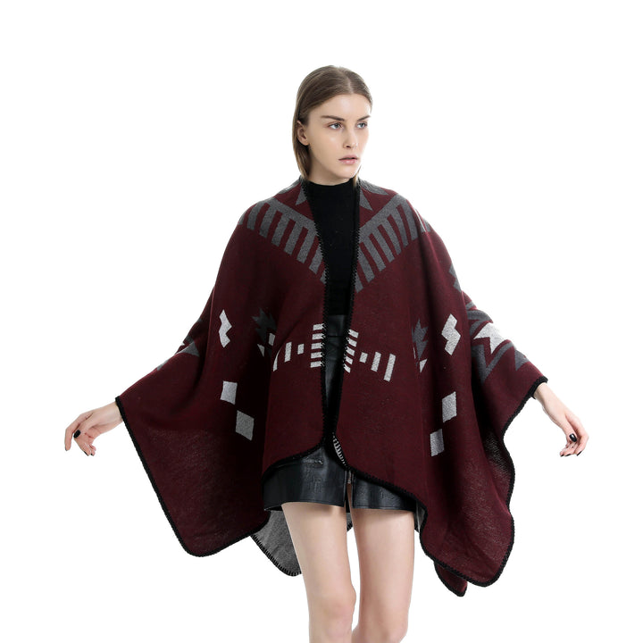 Damen Jacquard-Ruana-Umhang mit geometrischem Muster und Wendefinish Echo Archiv