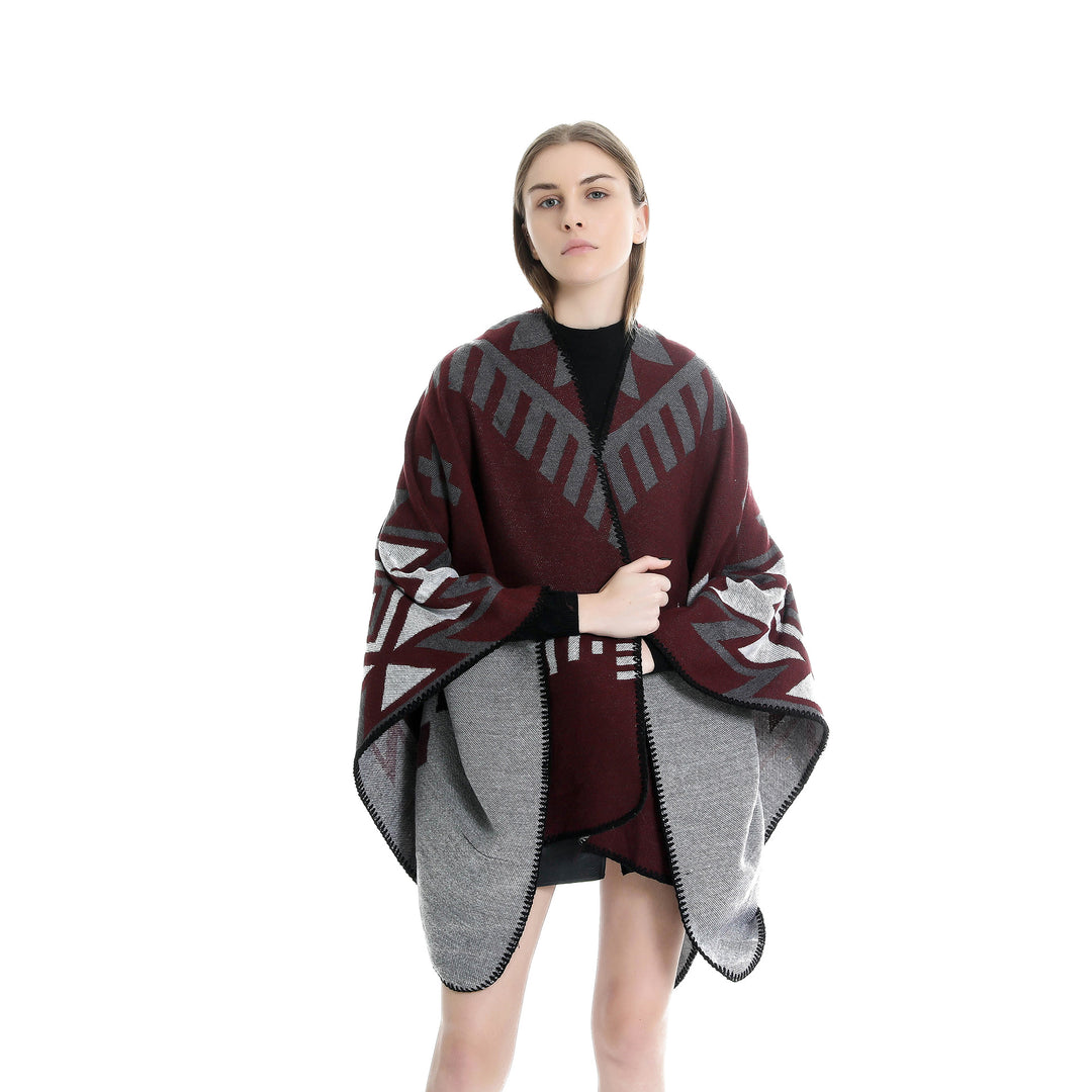 Damen Jacquard-Ruana-Umhang mit geometrischem Muster und Wendefinish Echo Archiv
