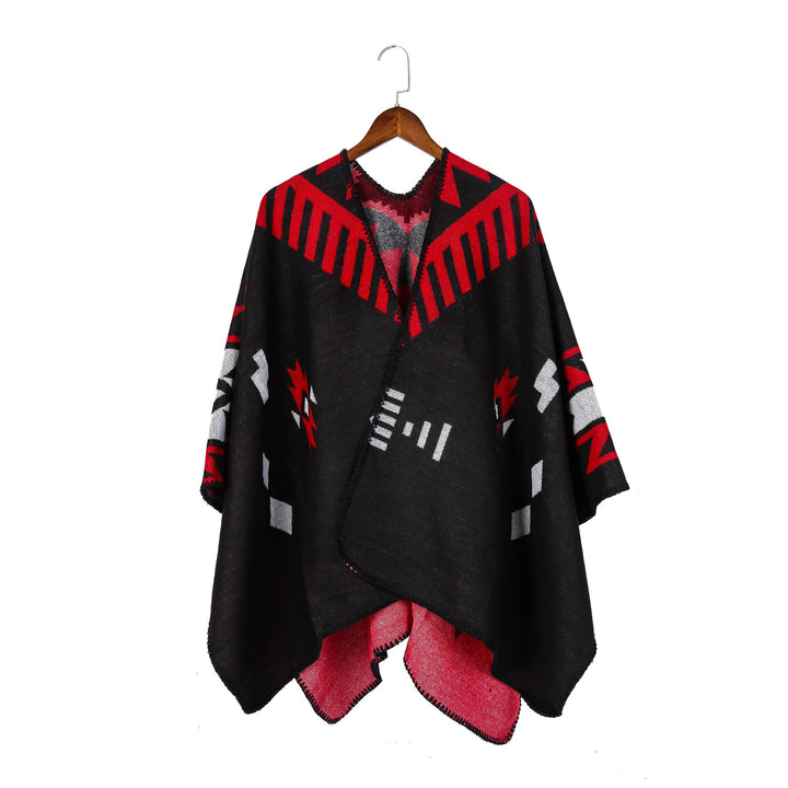 Damen Jacquard-Ruana-Umhang mit geometrischem Muster und Wendefinish Echo Archiv