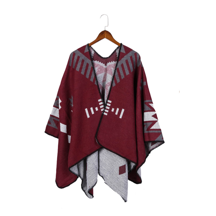 Damen Jacquard-Ruana-Umhang mit geometrischem Muster und Wendefinish Echo Archiv