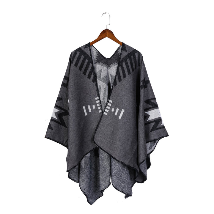 Damen Jacquard-Ruana-Umhang mit geometrischem Muster und Wendefinish Echo Archiv
