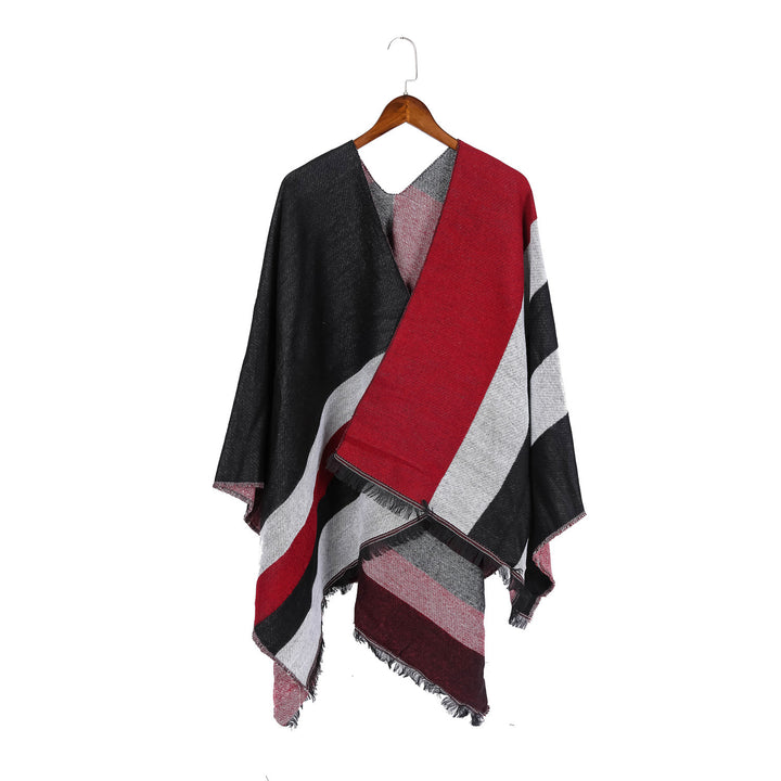 Damen Oversize-Wickelruana im Diagonalstreifen mit Fransenrand Echo Archiv