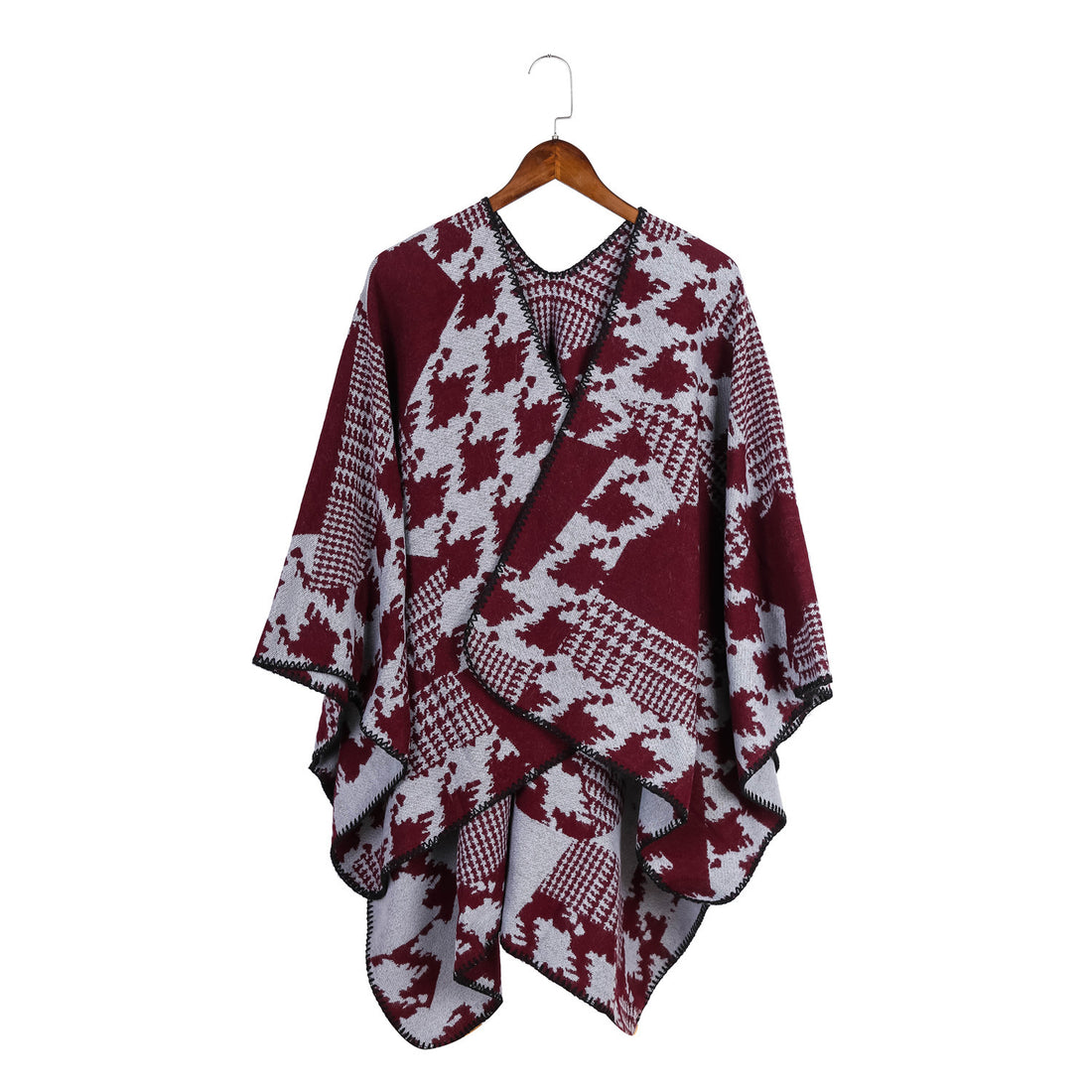 Damen Cape‑Poncho im Ruana‑Schnitt mit dekorativer Kettelkante und zweifarbiger Jacquardstruktur – Montévia
