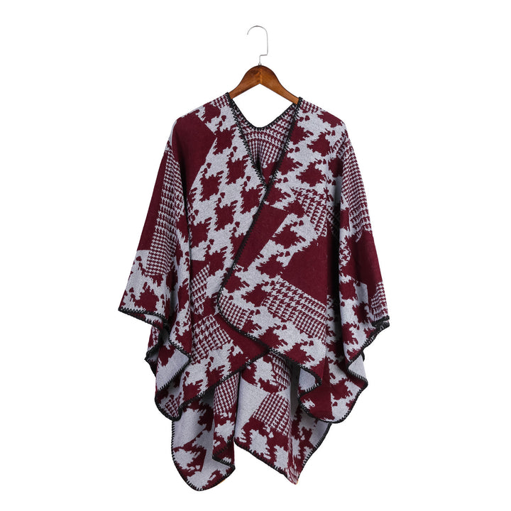 Damen Cape‑Poncho im Ruana‑Schnitt mit dekorativer Kettelkante und zweifarbiger Jacquardstruktur – Montévia