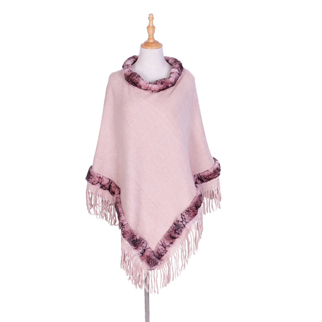 Damen Eleganter Wollmix‑Poncho mit Kunstfellbesatz und Fransensaum Echo Archiv