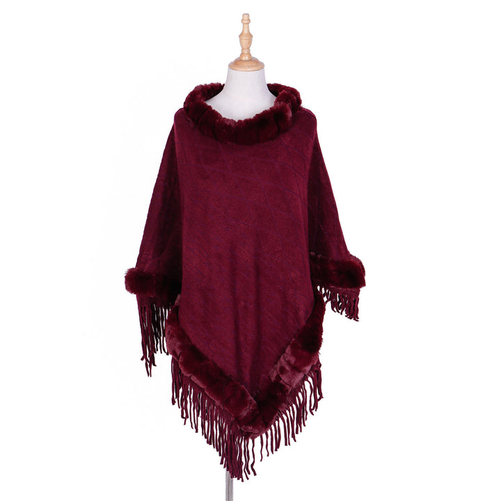 Damen Wolloptik-Ruana mit Kunstfellkragen, Fransensaum und Oversize-Fall Echo Archiv