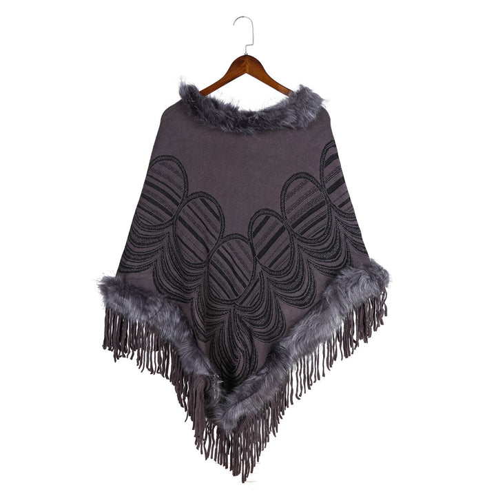 Damen Fransen‑Poncho mit Kunstfellbesatz und Jacquard‑Ruana Echo Archiv