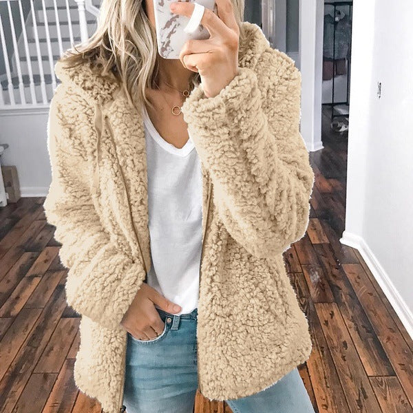 Damen nan kuschelige Teddy-Fleece Übergangsjacke mit Kapuze und Reißverschluss Echo Archiv