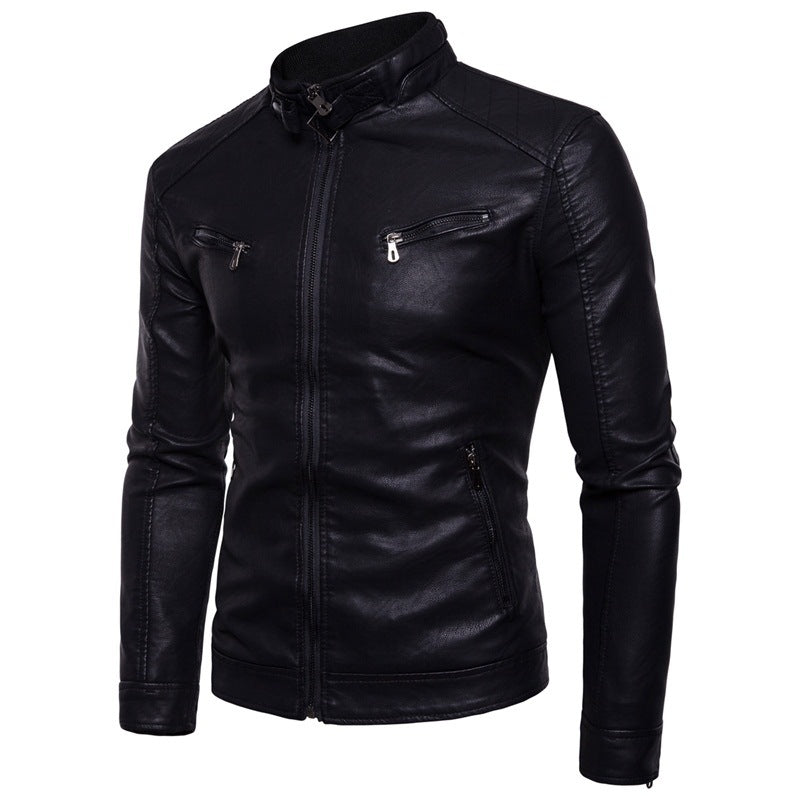 Herren elegante Kunstlederjacke mit modernen Reißverschlusstaschen Echoarchiv