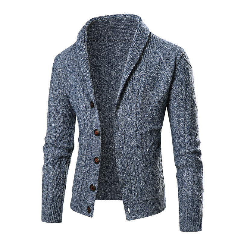 Herren Strickjacke mit modernem Zopfmuster und schickem Schalkragen Echoarchiv