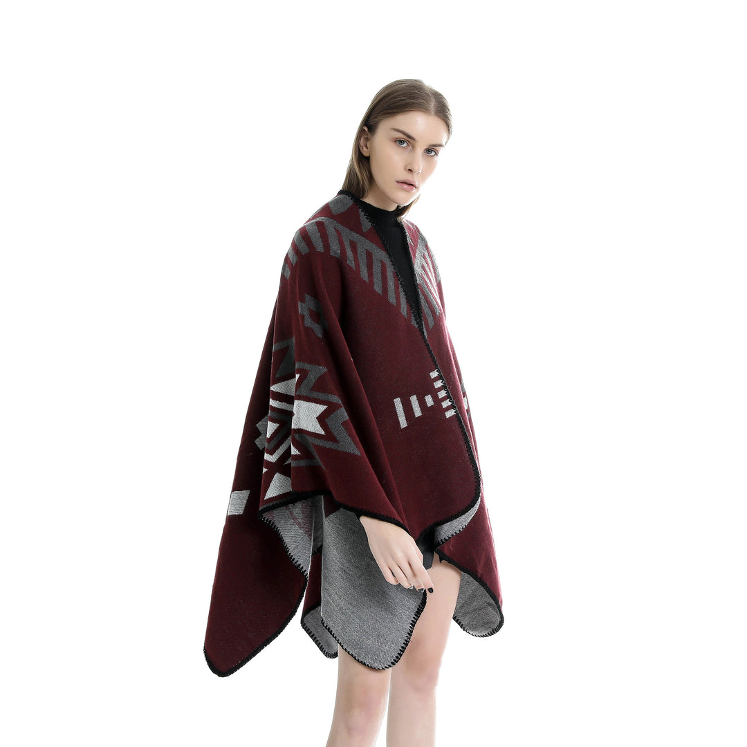 Damen Jacquard-Ruana-Umhang mit geometrischem Muster und Wendefinish Echo Archiv