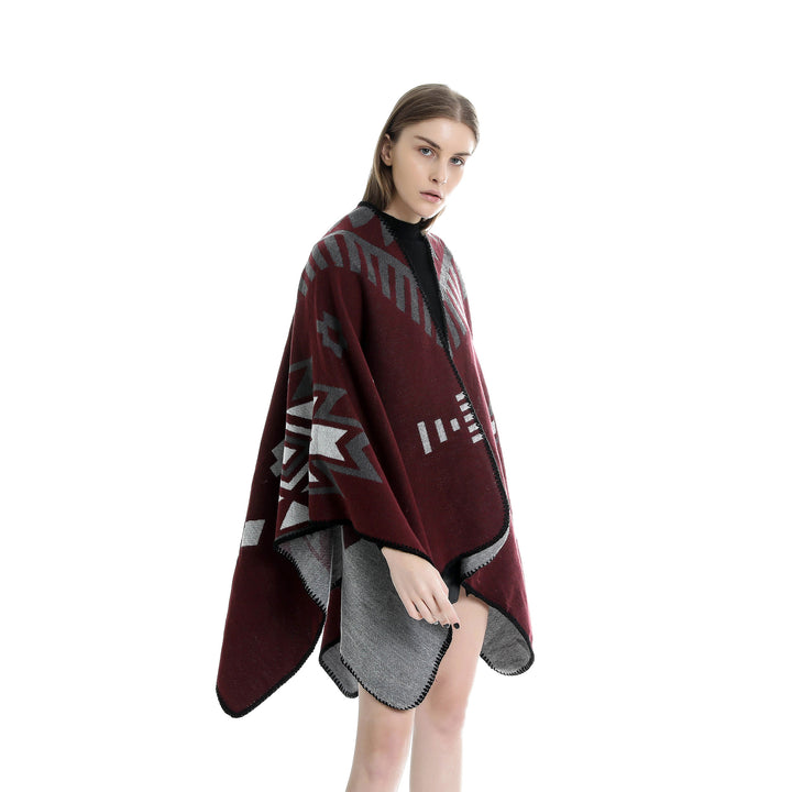 Damen Jacquard-Ruana-Umhang mit geometrischem Muster und Wendefinish Echo Archiv