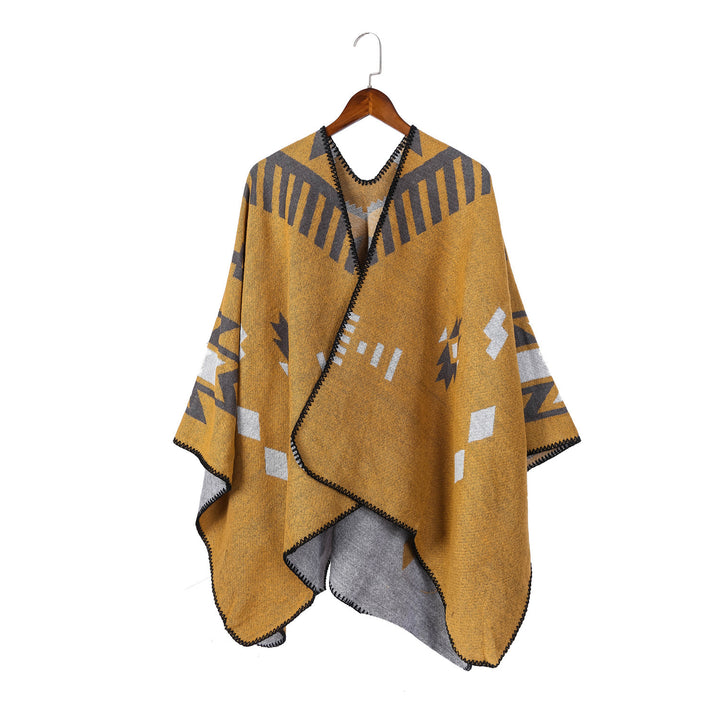 Damen Jacquard-Ruana-Umhang mit geometrischem Muster und Wendefinish Echo Archiv