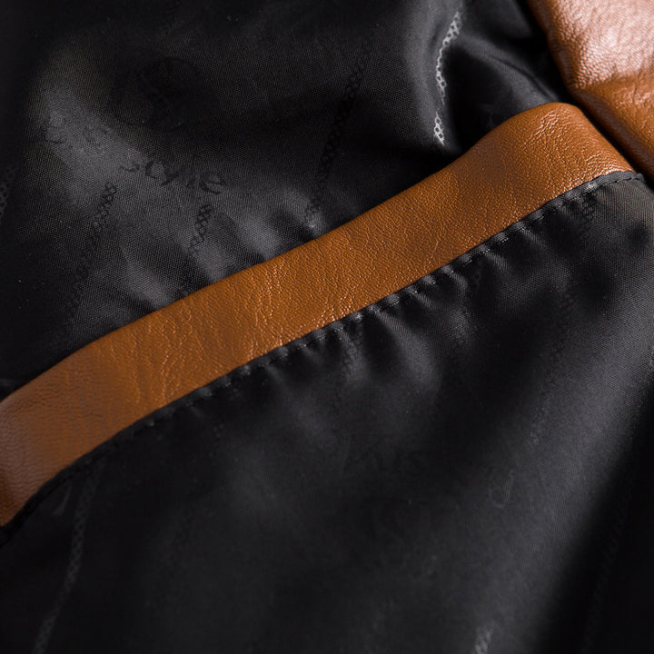 Herren Elegantes Kunstleder-Sakko mit Hemdkragen und aufgesetzten Taschen – Tianoro