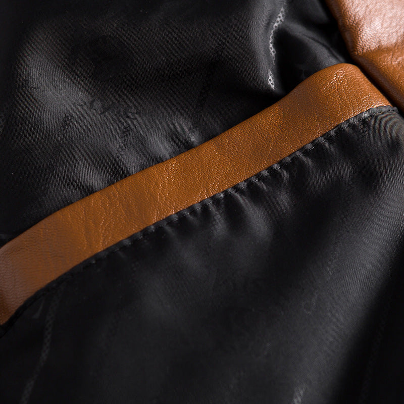 Herren Lederoptik Sakko im Blousonstil mit Reverskragen und aufgesetzten Taschen – Tianoro