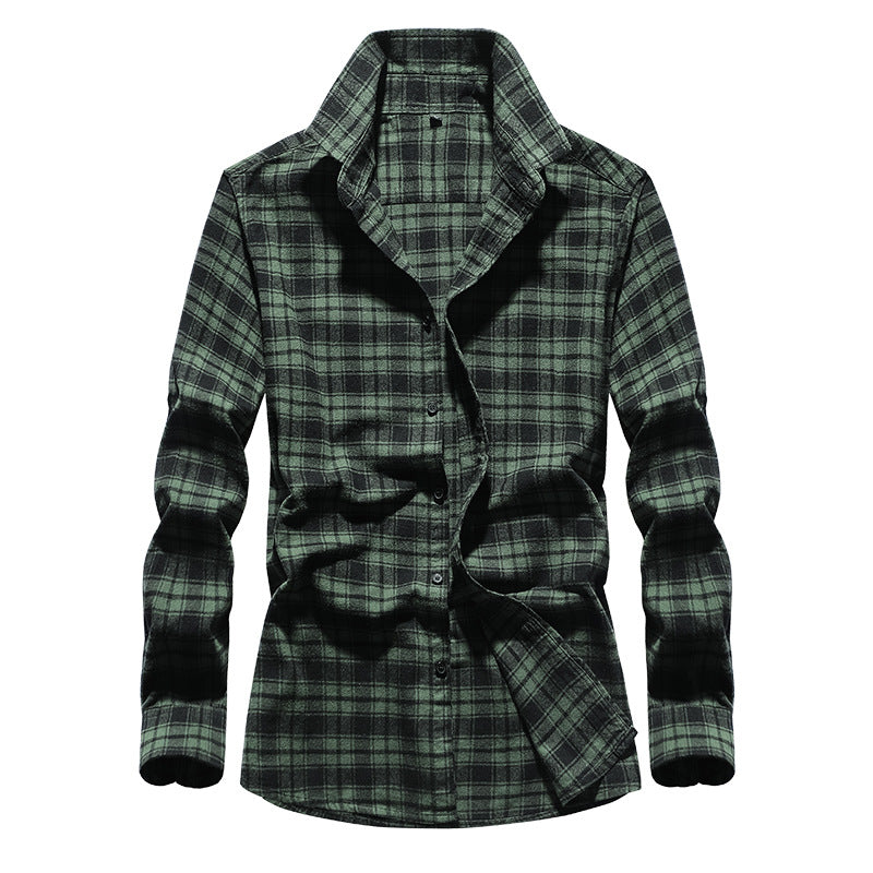 Herren Karo-Flanellhemd Slim Fit mit Stehkragen, thermischer Baumwollmischung und sichtbarer Knopfleiste Echoarchiv