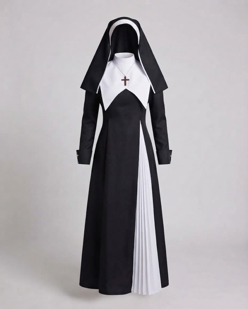 Damen Nonnenkostüm mit Kreuz und Kapuze Echo Archiv
