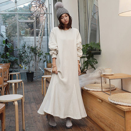 Damen Oversize-Fleece-Maxikleid mit Kapuze und Eingrifftaschen Echoarchiv