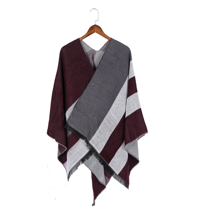 Damen Oversize-Wickelruana im Diagonalstreifen mit Fransenrand Echo Archiv