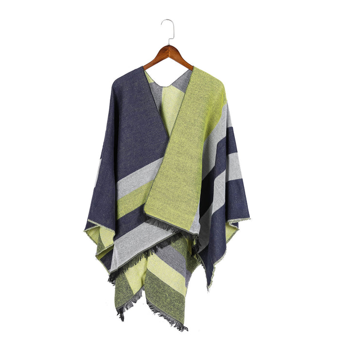 Damen Oversize-Wickelruana im Diagonalstreifen mit Fransenrand Echo Archiv