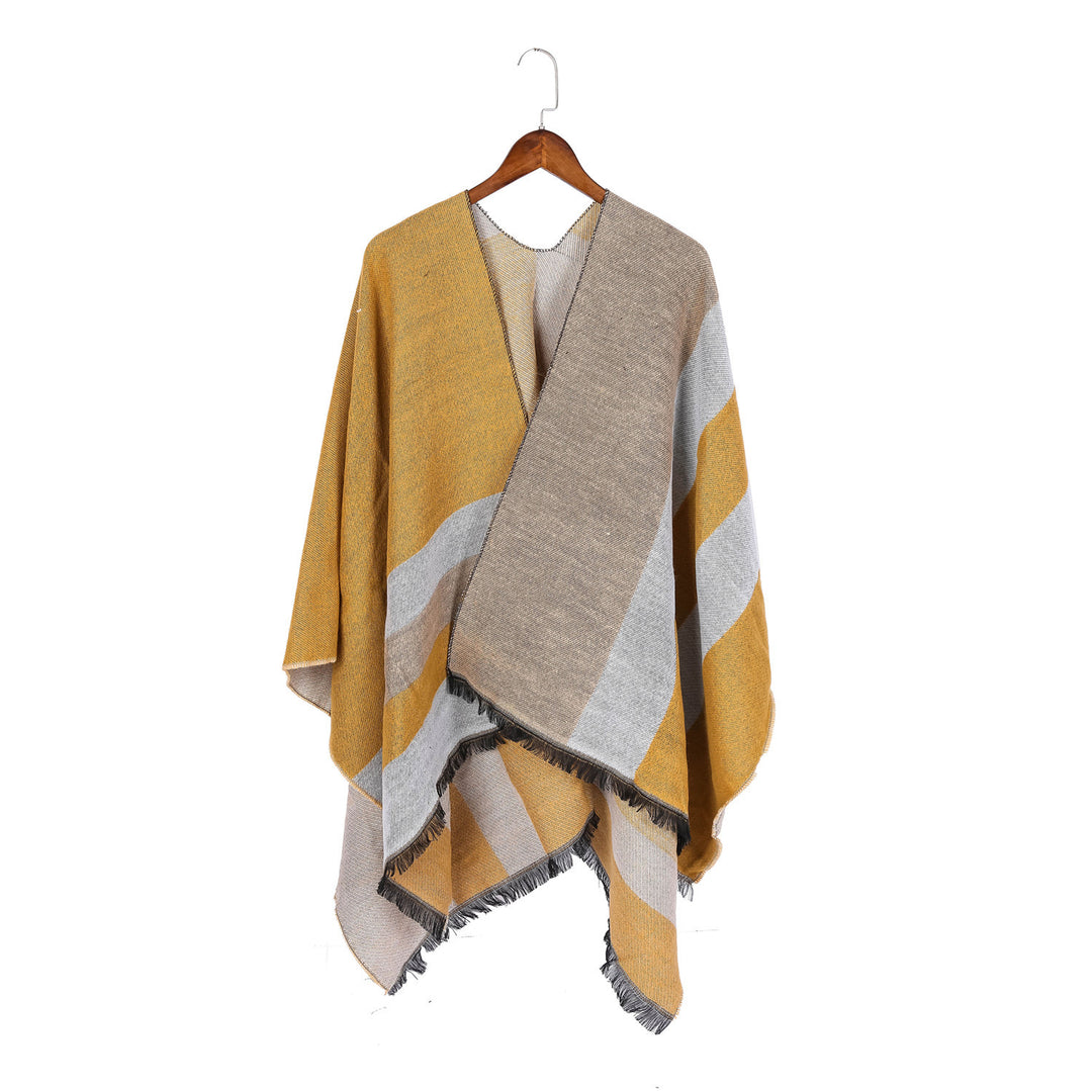 Damen Oversize-Wickelruana im Diagonalstreifen mit Fransenrand Echo Archiv