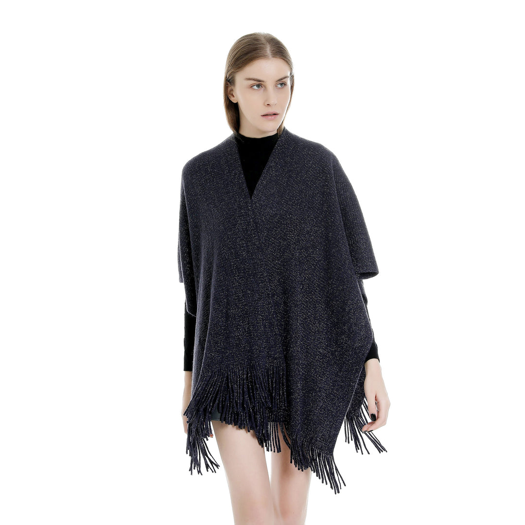 Damen Oversize-Strickruana mit Glitzerfaden und Fransen Echo Archiv