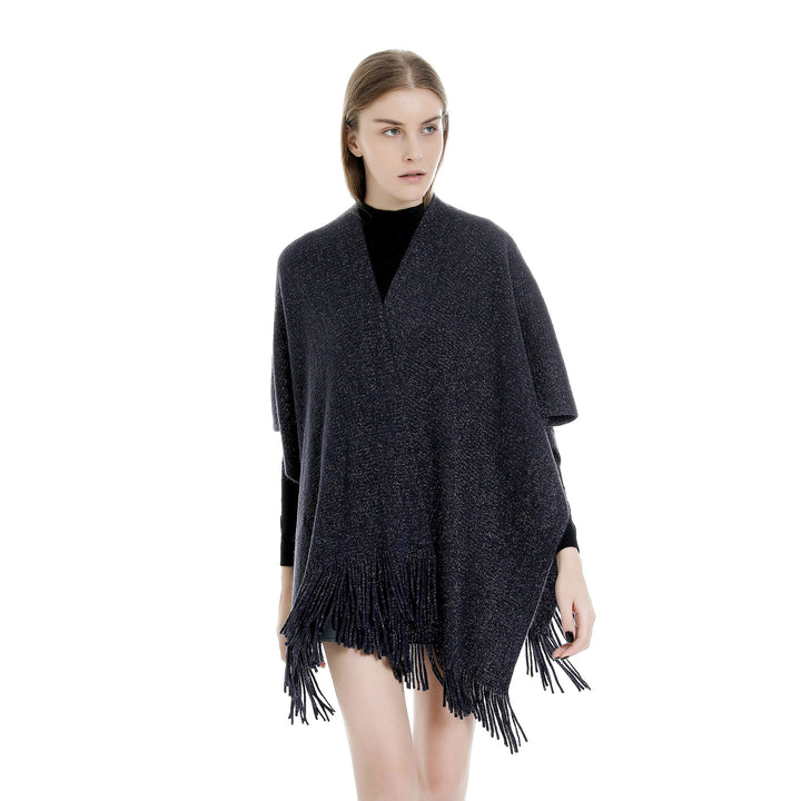 Damen Oversize-Strickruana mit Glitzerfaden und Fransen Echo Archiv