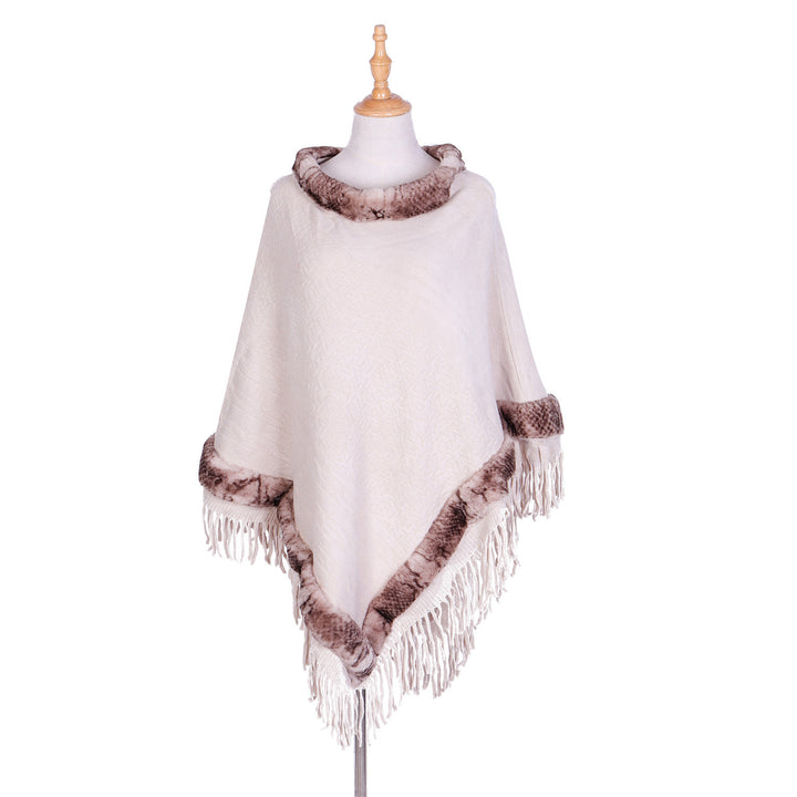 Damen Eleganter Wollmix‑Poncho mit Kunstfellbesatz und Fransensaum Echo Archiv
