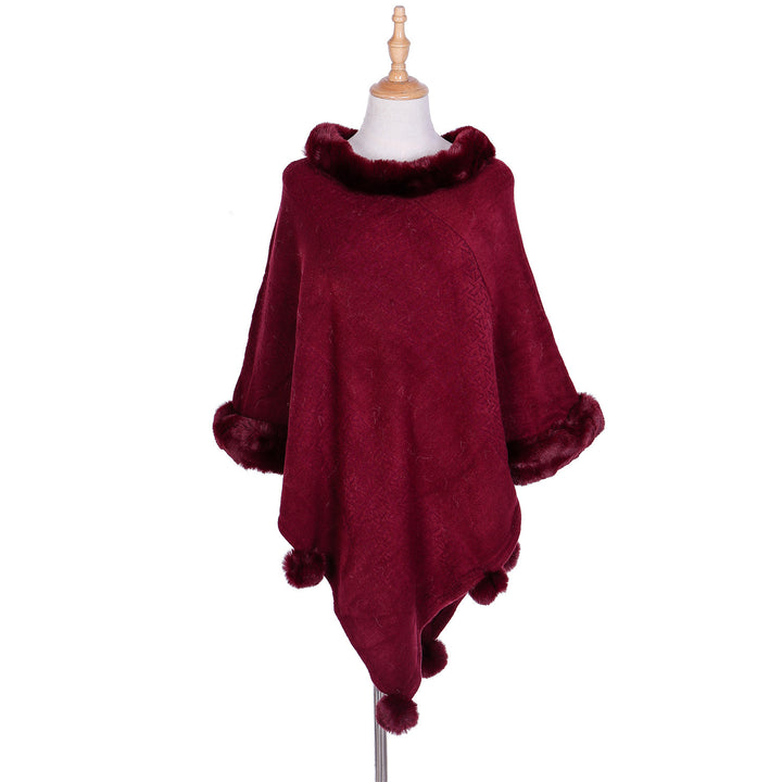 Damen Ruana-Poncho mit Kunstfellbesatz, Kaschmir-Touch und Bommel-Saum – Célinea
