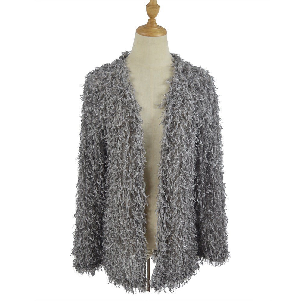 Damen Flauschiger Shaggy-Cardigan mit offener Front & lockerer Passform – Veloura