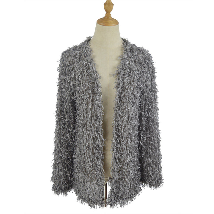 Damen Flauschiger Shaggy-Cardigan mit offener Front & lockerer Passform – Veloura